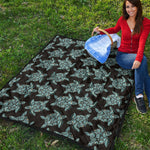 Blue And Black Sea Turtle Pattern Print Quilt