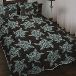 Blue And Black Sea Turtle Pattern Print Quilt Bed Set