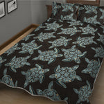 Blue And Black Sea Turtle Pattern Print Quilt Bed Set