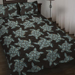 Blue And Black Sea Turtle Pattern Print Quilt Bed Set