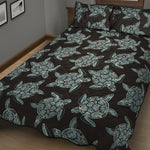 Blue And Black Sea Turtle Pattern Print Quilt Bed Set