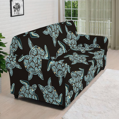 Blue And Black Sea Turtle Pattern Print Sofa Cover