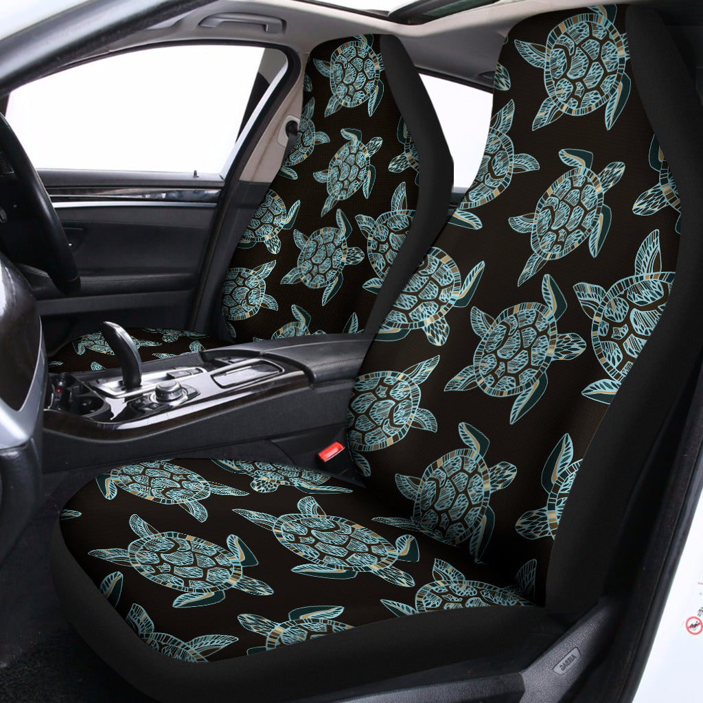 Blue And Black Sea Turtle Pattern Print Universal Fit Car Seat Covers