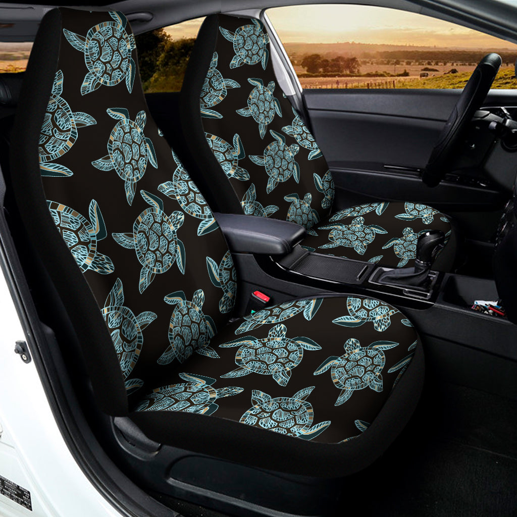 Blue And Black Sea Turtle Pattern Print Universal Fit Car Seat Covers