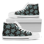 Blue And Black Sea Turtle Pattern Print White High Top Shoes