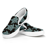 Blue And Black Sea Turtle Pattern Print White Slip On Shoes