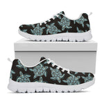 Blue And Black Sea Turtle Pattern Print White Sneakers