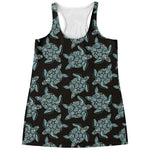 Blue And Black Sea Turtle Pattern Print Women's Racerback Tank Top
