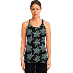 Blue And Black Sea Turtle Pattern Print Women's Racerback Tank Top