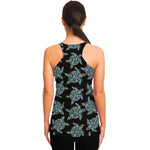 Blue And Black Sea Turtle Pattern Print Women's Racerback Tank Top