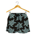Blue And Black Sea Turtle Pattern Print Women's Shorts