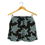 Blue And Black Sea Turtle Pattern Print Women's Shorts