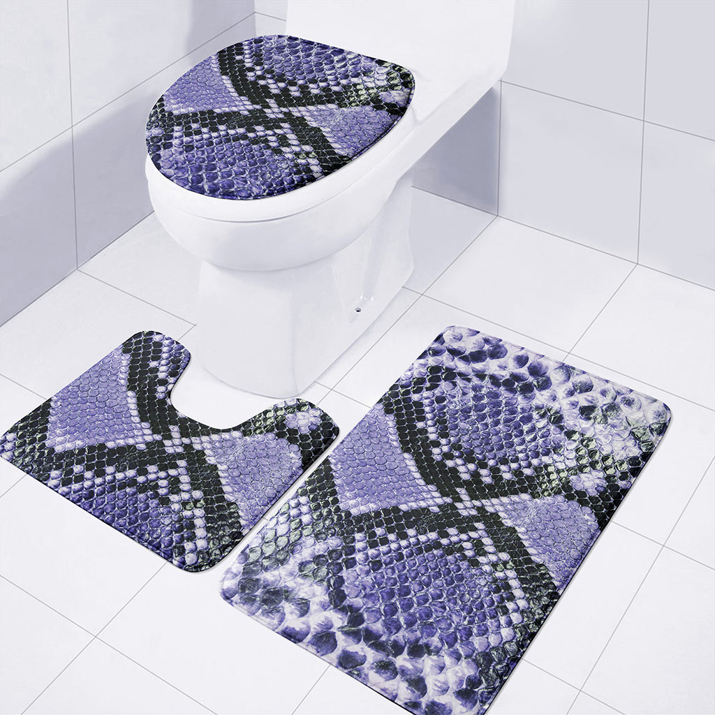 Blue And Black Snakeskin Print 3 Piece Bath Mat Set