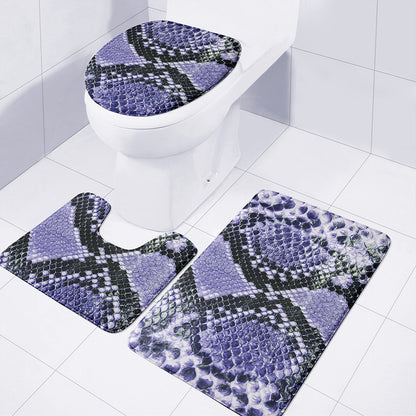 Blue And Black Snakeskin Print 3 Piece Bath Mat Set