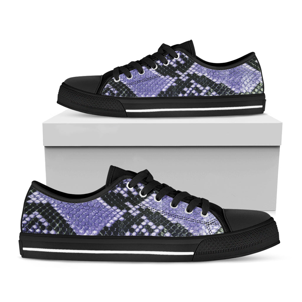 Blue And Black Snakeskin Print Black Low Top Shoes