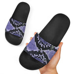Blue And Black Snakeskin Print Black Slide Sandals