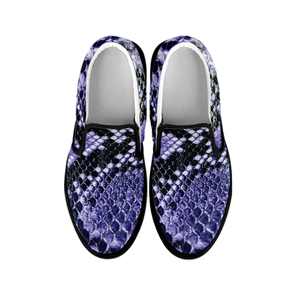 Blue And Black Snakeskin Print Black Slip On Shoes