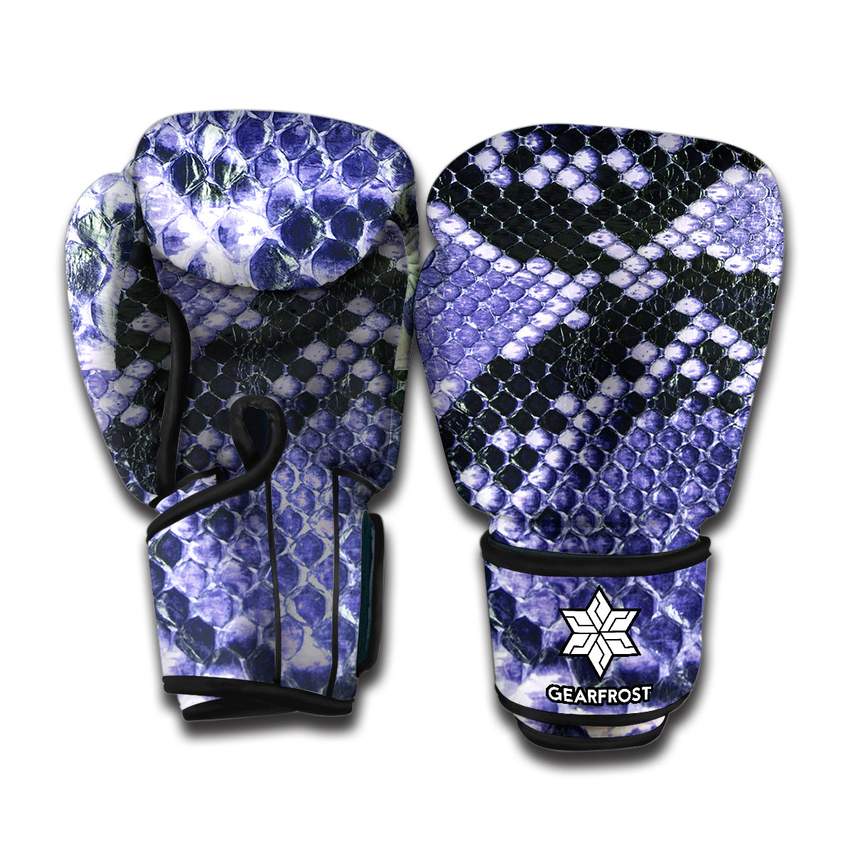 Blue And Black Snakeskin Print Boxing Gloves