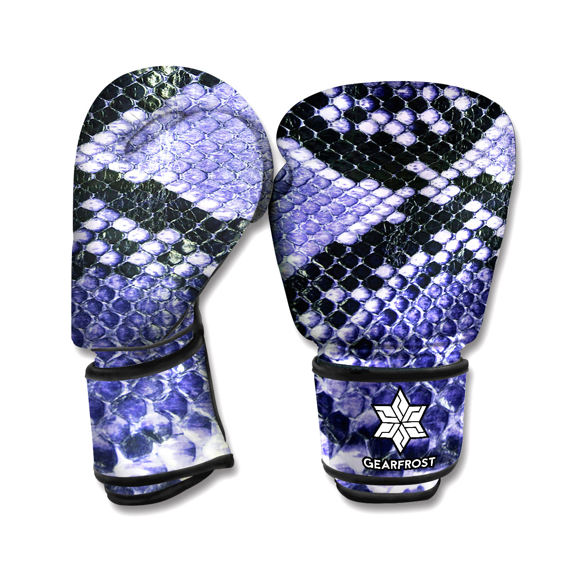 Blue And Black Snakeskin Print Boxing Gloves