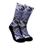 Blue And Black Snakeskin Print Crew Socks