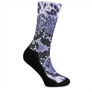 Blue And Black Snakeskin Print Crew Socks