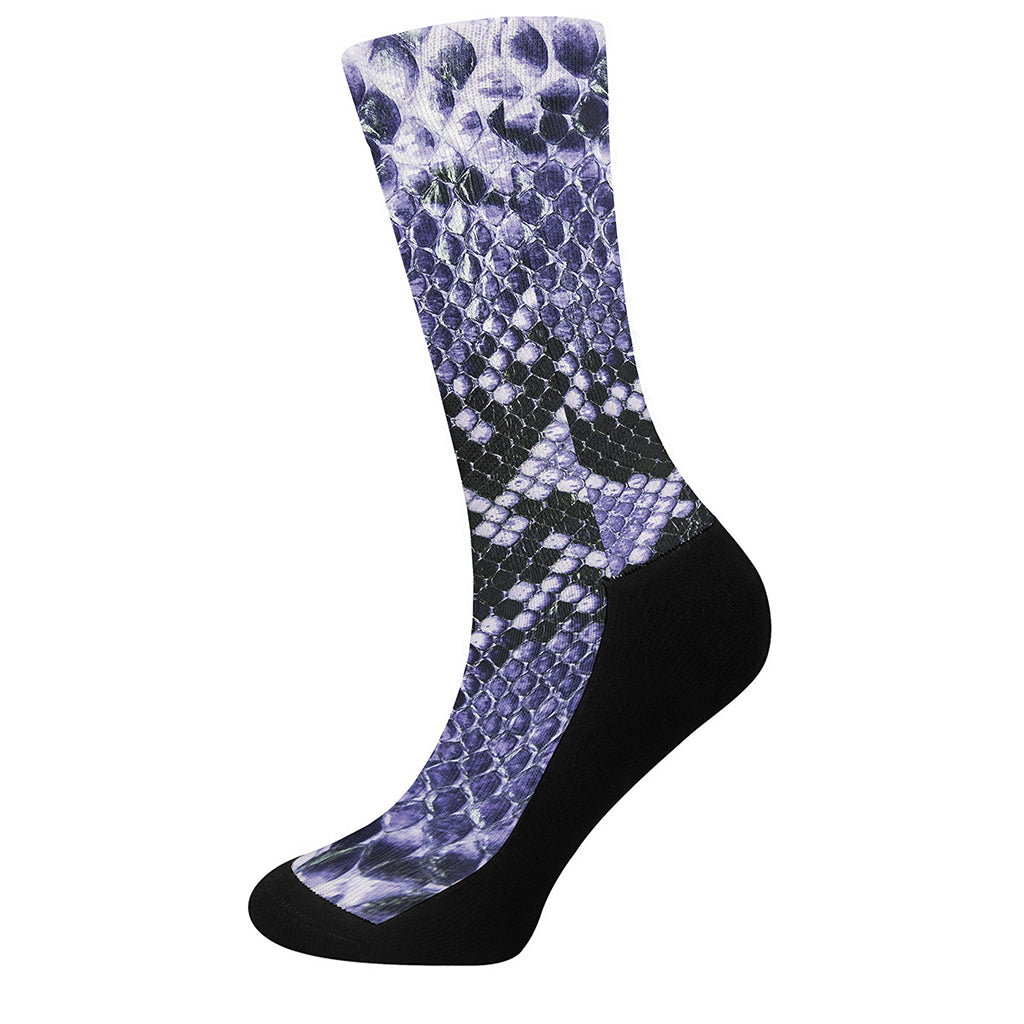 Blue And Black Snakeskin Print Crew Socks