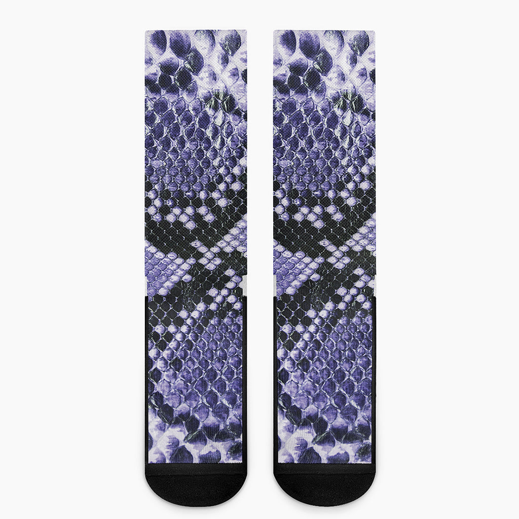 Blue And Black Snakeskin Print Crew Socks