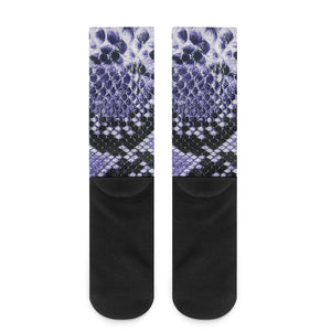 Blue And Black Snakeskin Print Crew Socks