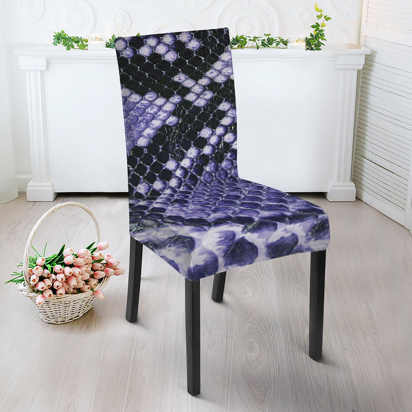 Blue And Black Snakeskin Print Dining Chair Slipcover