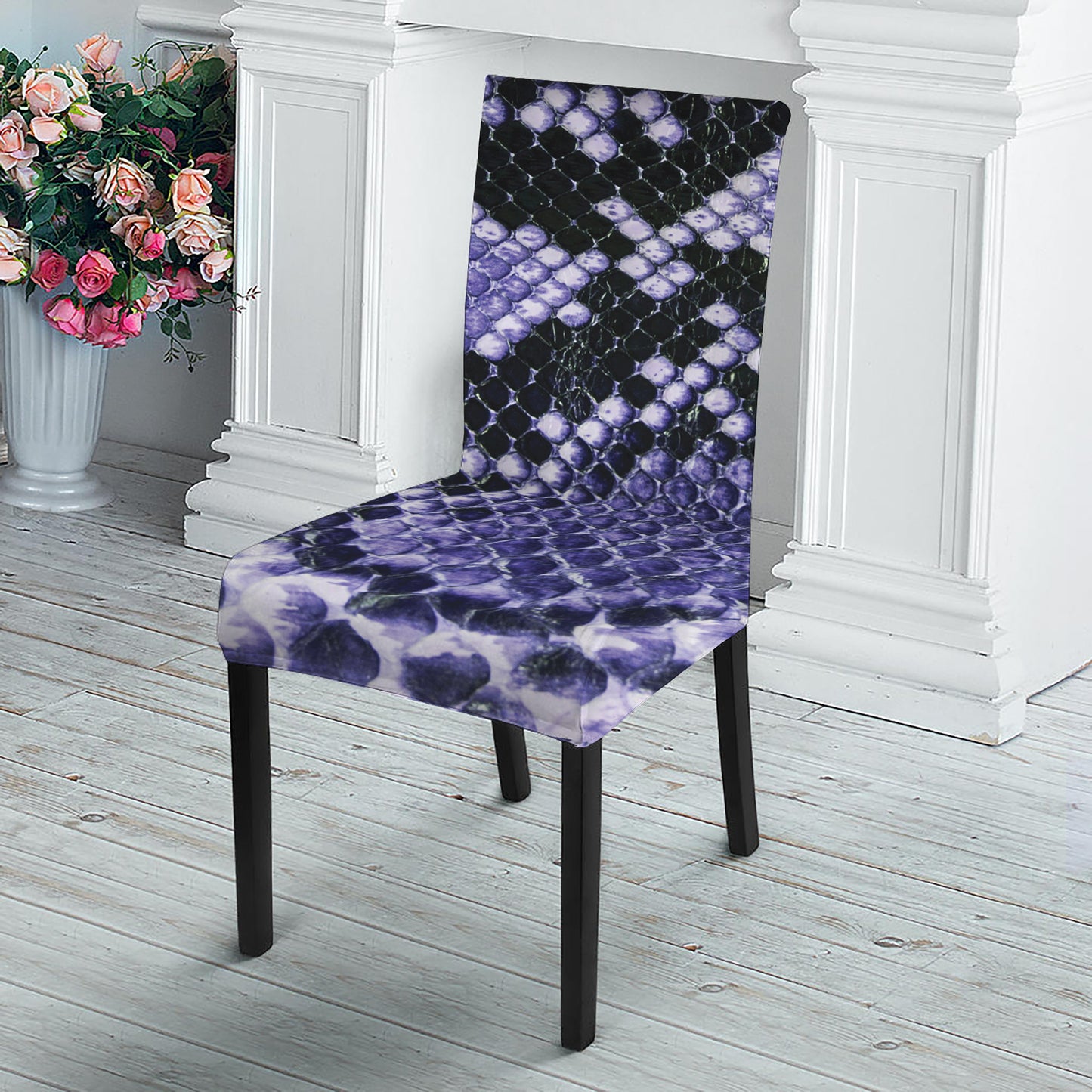 Blue And Black Snakeskin Print Dining Chair Slipcover
