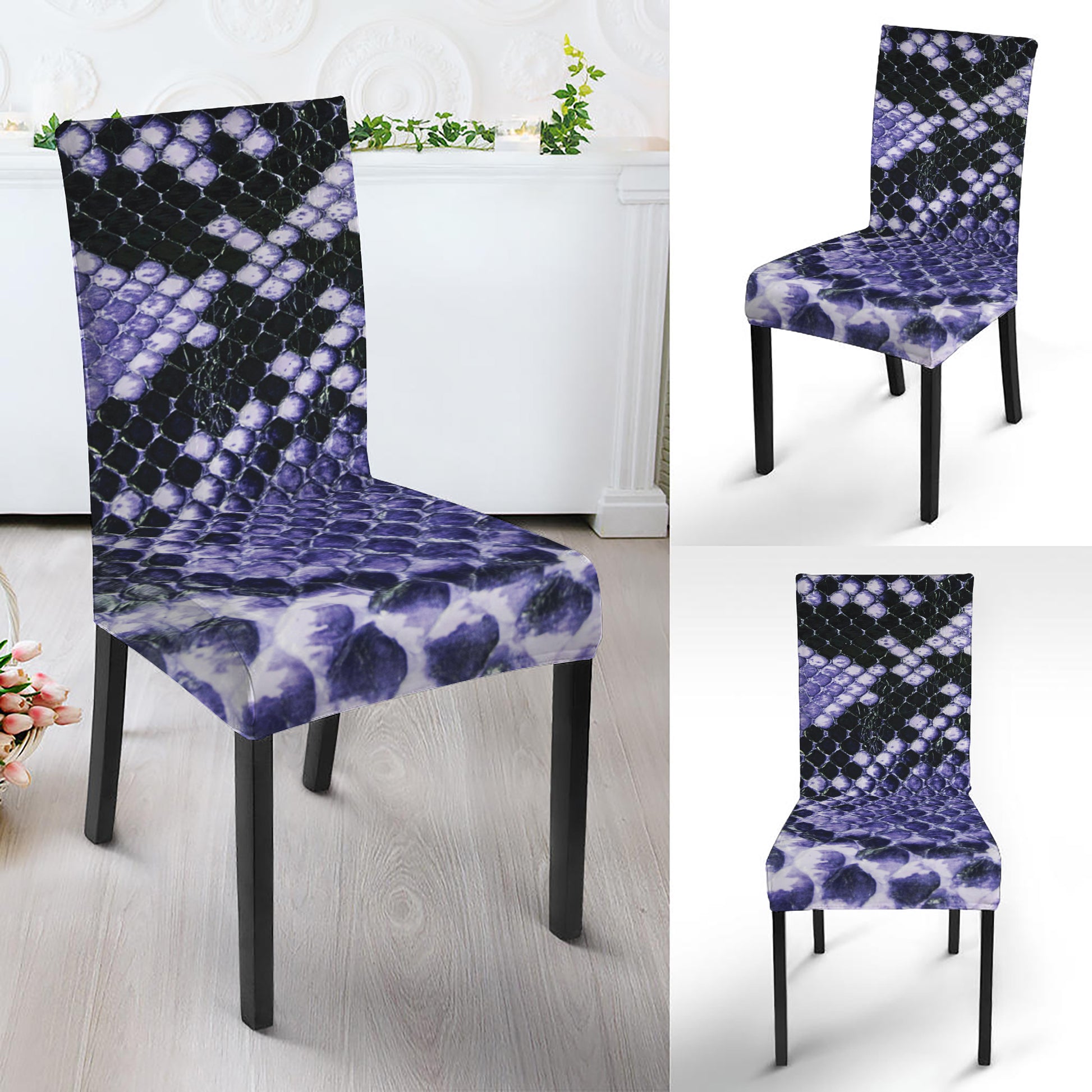 Blue And Black Snakeskin Print Dining Chair Slipcover