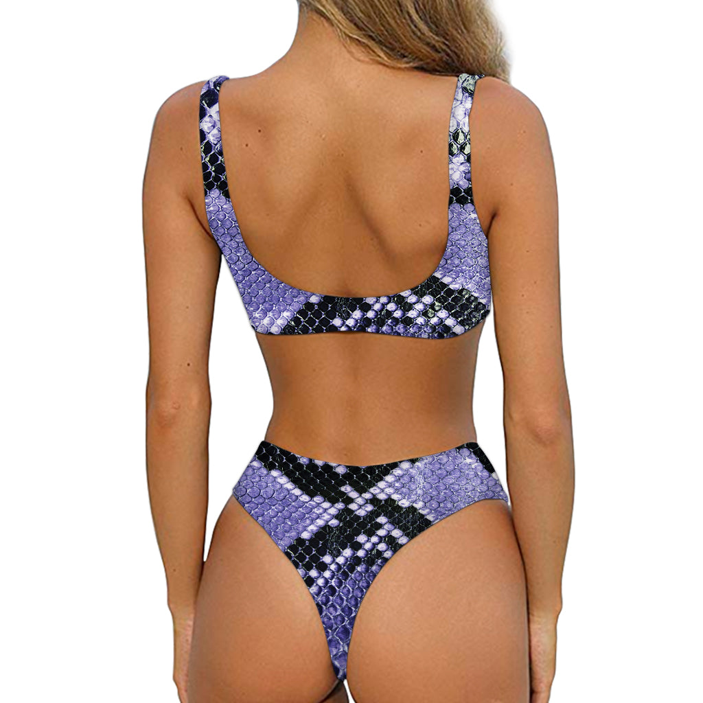 Blue And Black Snakeskin Print Front Bow Tie Bikini