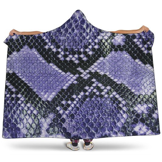 Blue And Black Snakeskin Print Hooded Blanket