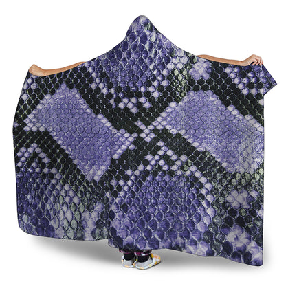 Blue And Black Snakeskin Print Hooded Blanket