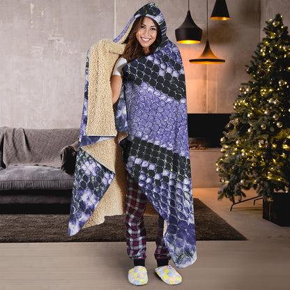 Blue And Black Snakeskin Print Hooded Blanket