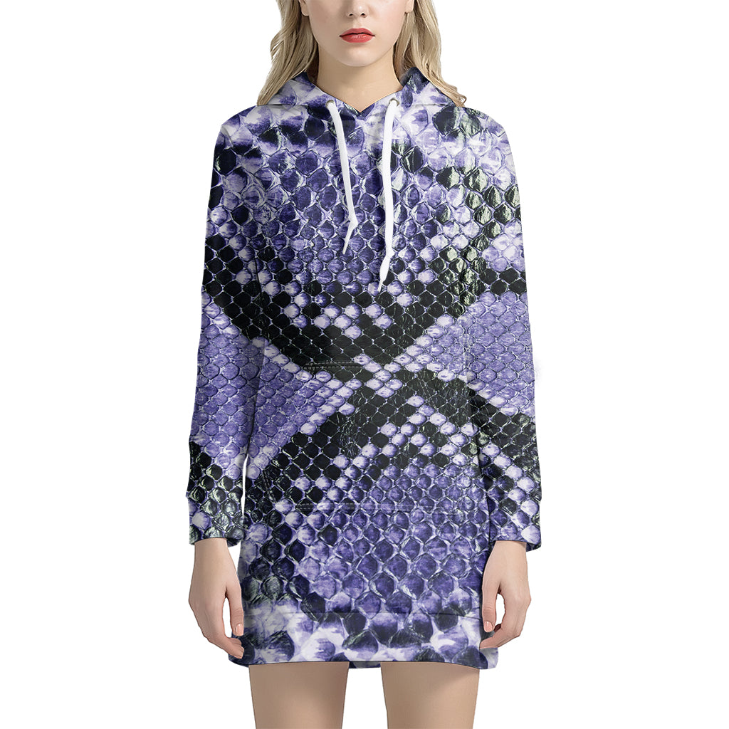 Blue And Black Snakeskin Print Hoodie Dress