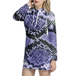 Blue And Black Snakeskin Print Hoodie Dress