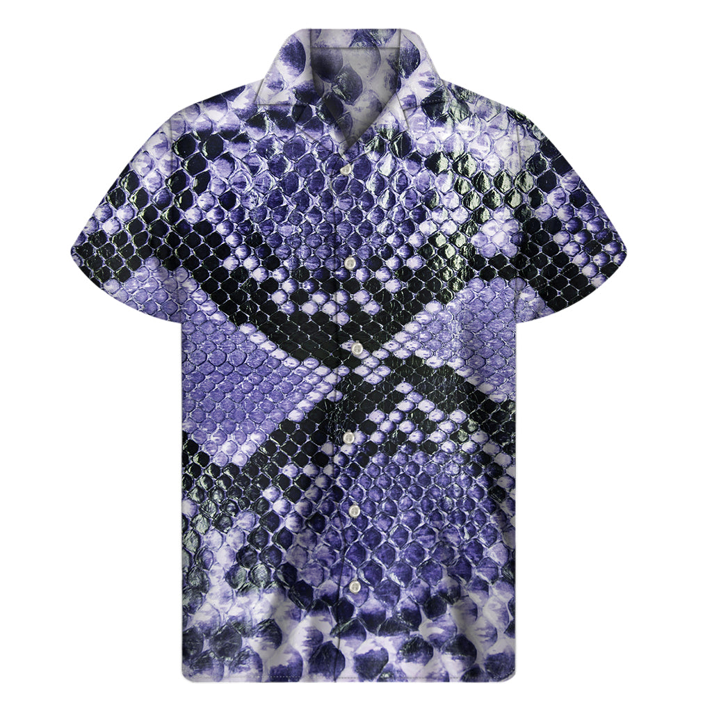 Blue And Black Snakeskin Print Men's Short Sleeve Shirt