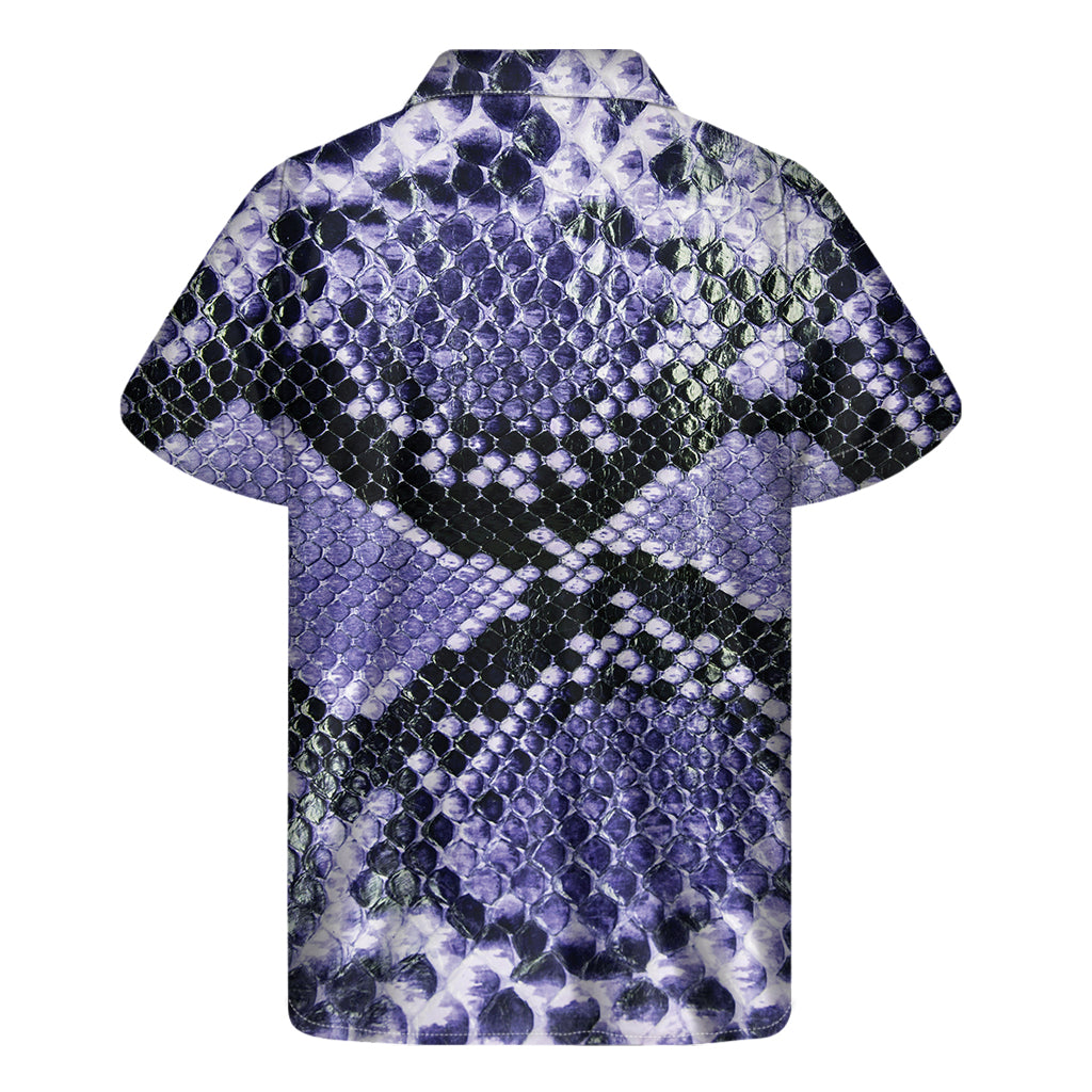 Blue And Black Snakeskin Print Men's Short Sleeve Shirt