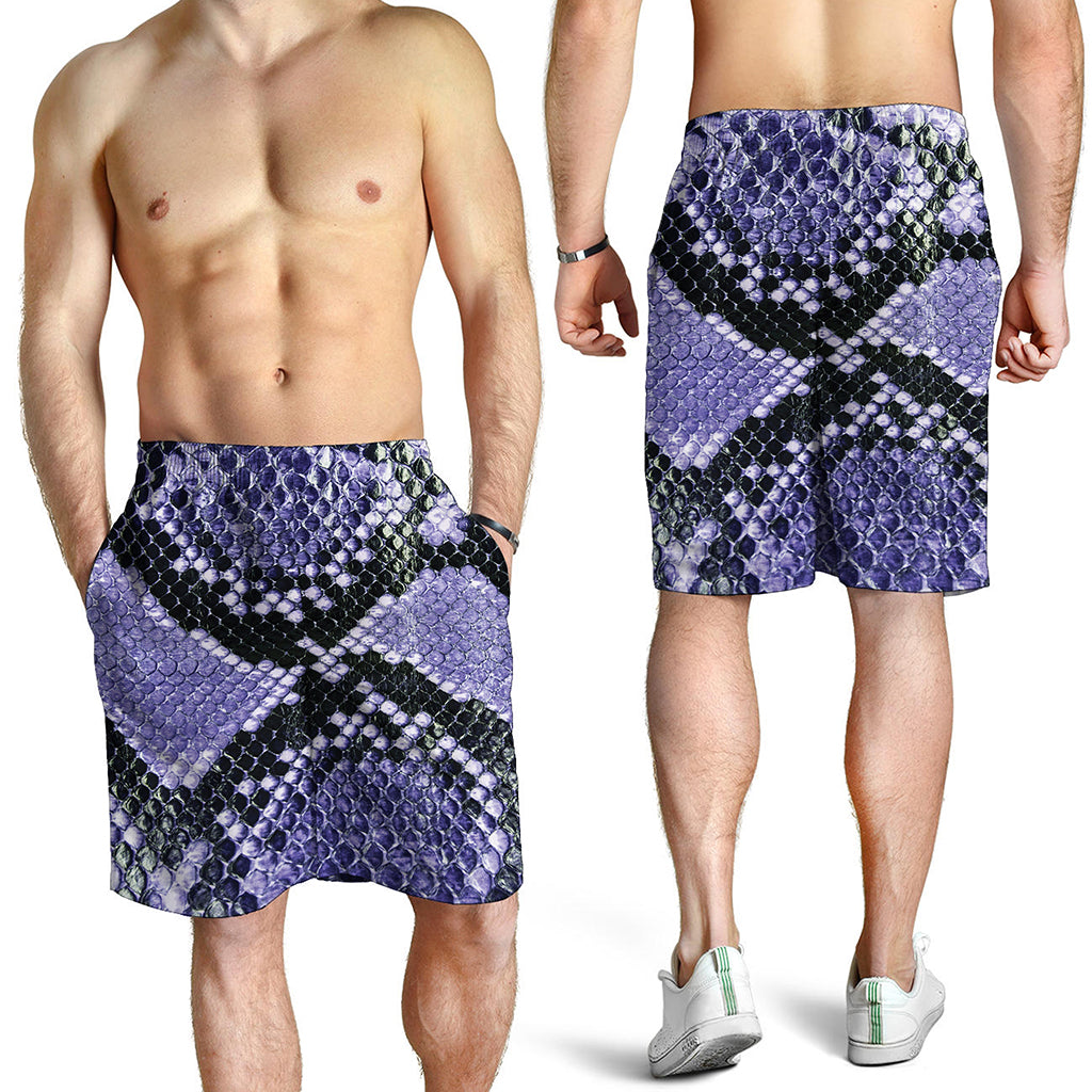 Blue And Black Snakeskin Print Men's Shorts