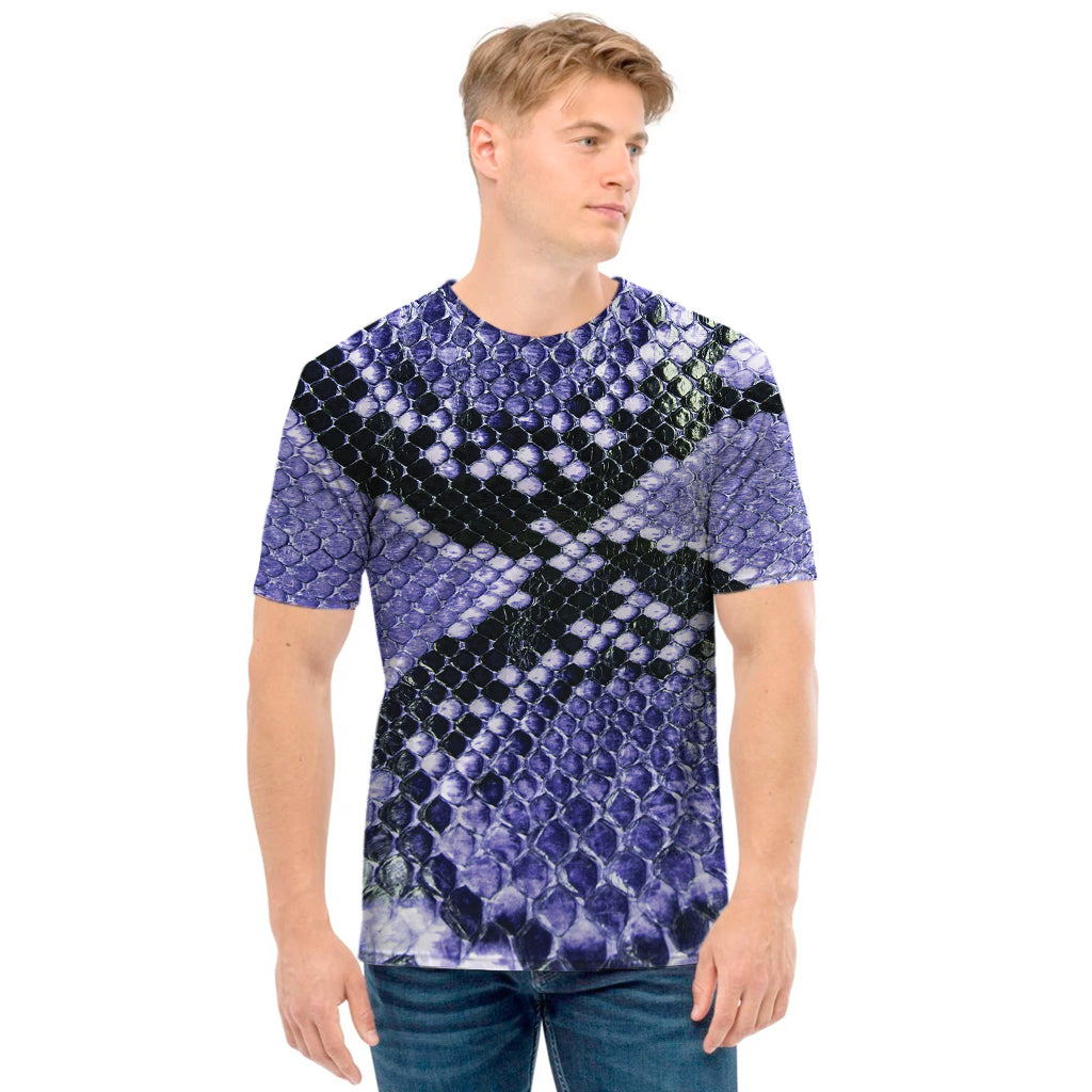 Blue And Black Snakeskin Print Men's T-Shirt