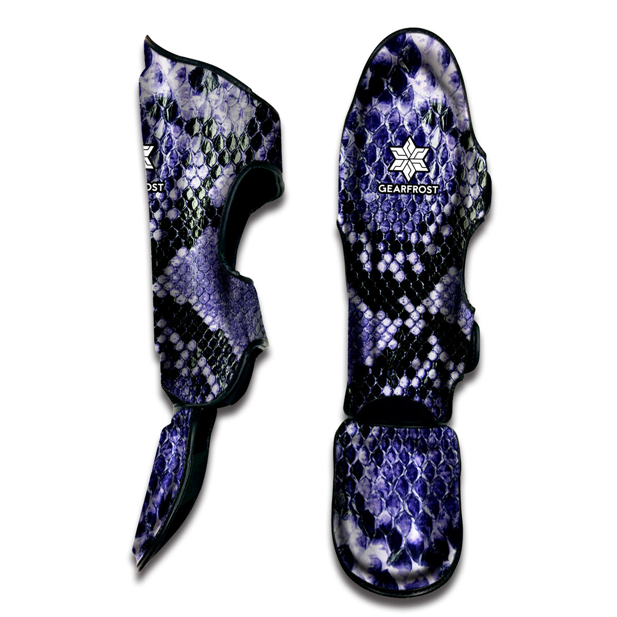 Blue And Black Snakeskin Print Muay Thai Shin Guard