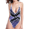 Blue And Black Snakeskin Print One Piece High Cut Swimsuit