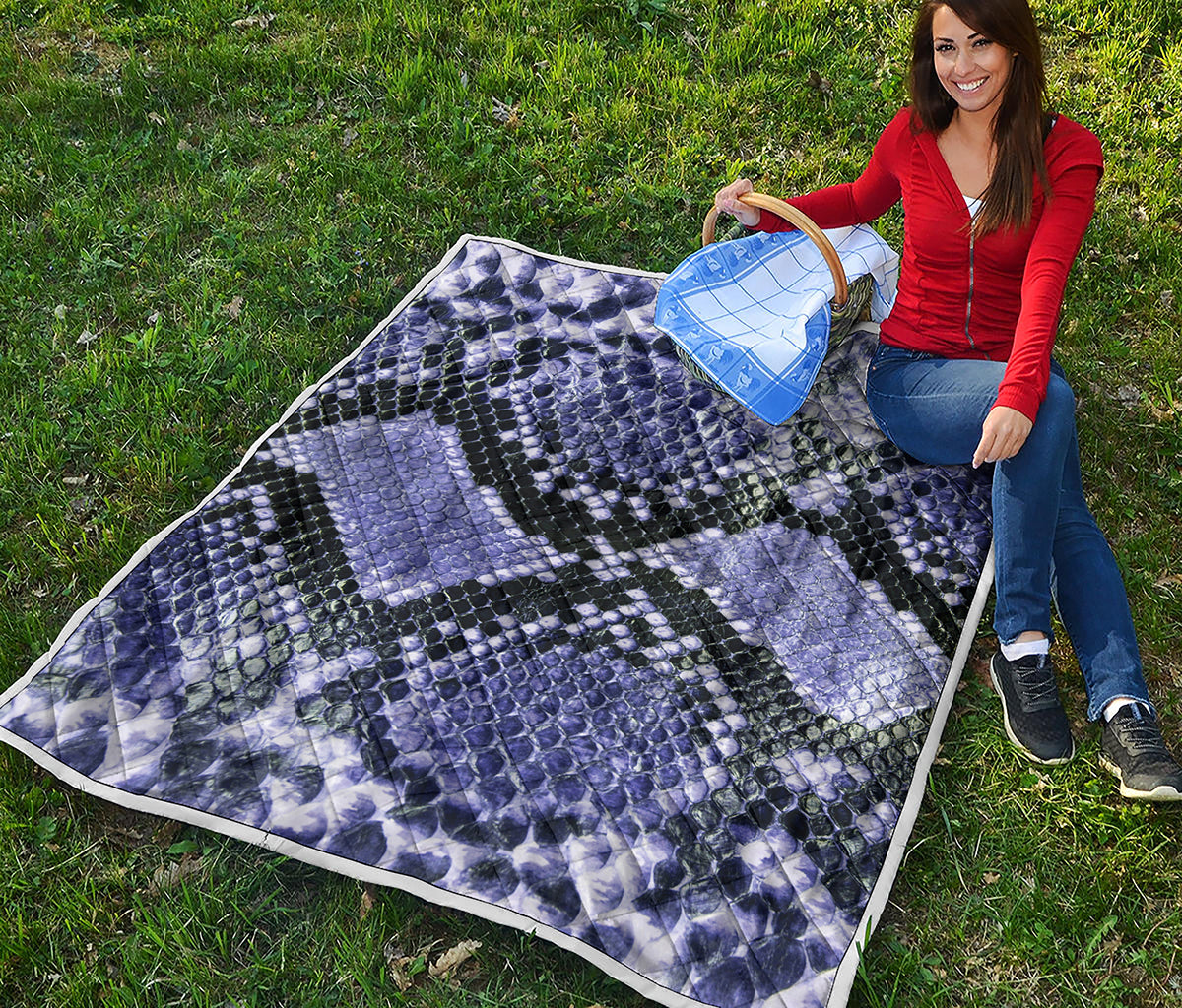 Blue And Black Snakeskin Print Quilt