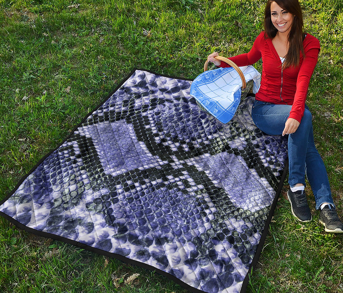 Blue And Black Snakeskin Print Quilt
