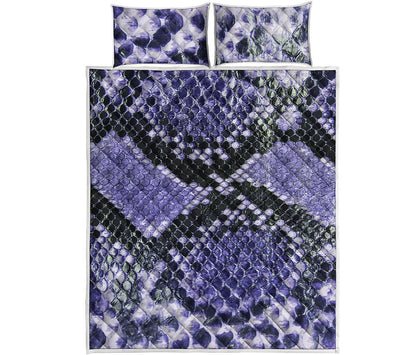 Blue And Black Snakeskin Print Quilt Bed Set