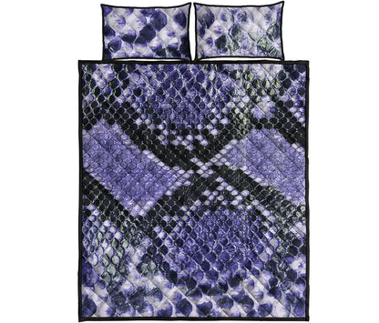 Blue And Black Snakeskin Print Quilt Bed Set