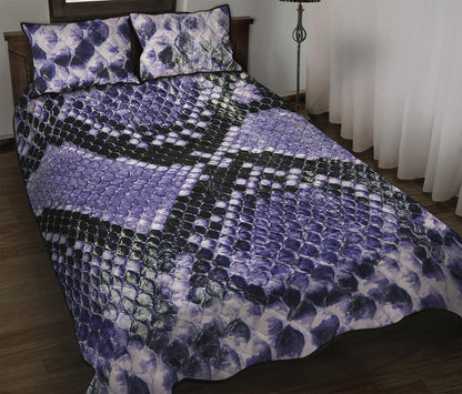 Blue And Black Snakeskin Print Quilt Bed Set