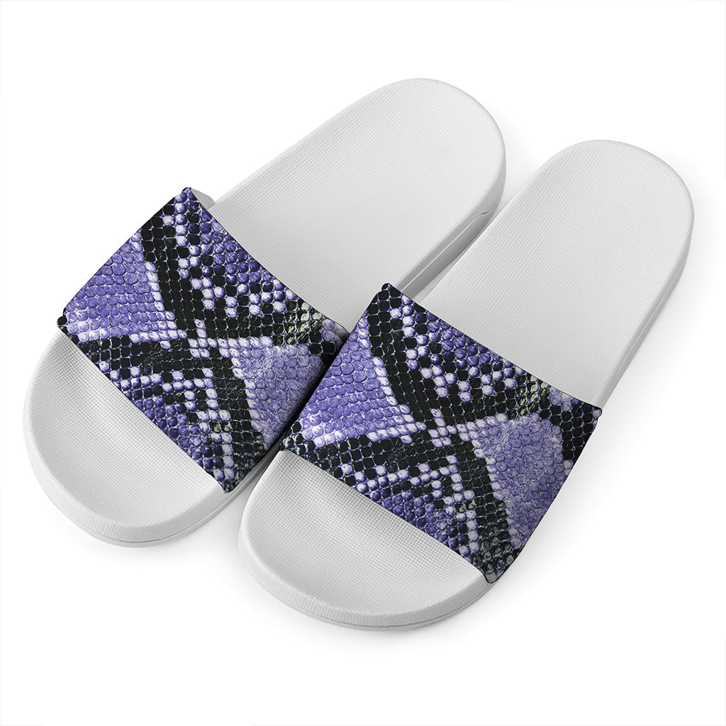 Blue And Black Snakeskin Print White Slide Sandals
