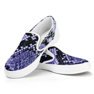 Blue And Black Snakeskin Print White Slip On Shoes